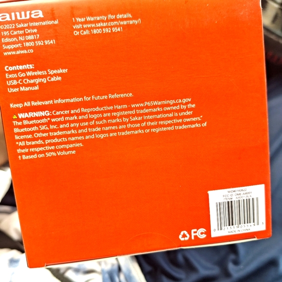 NEW AIWA Exos Go AI6001-BLK Wireless Bluetooth Speaker Waterproof - Picture 11 of 11